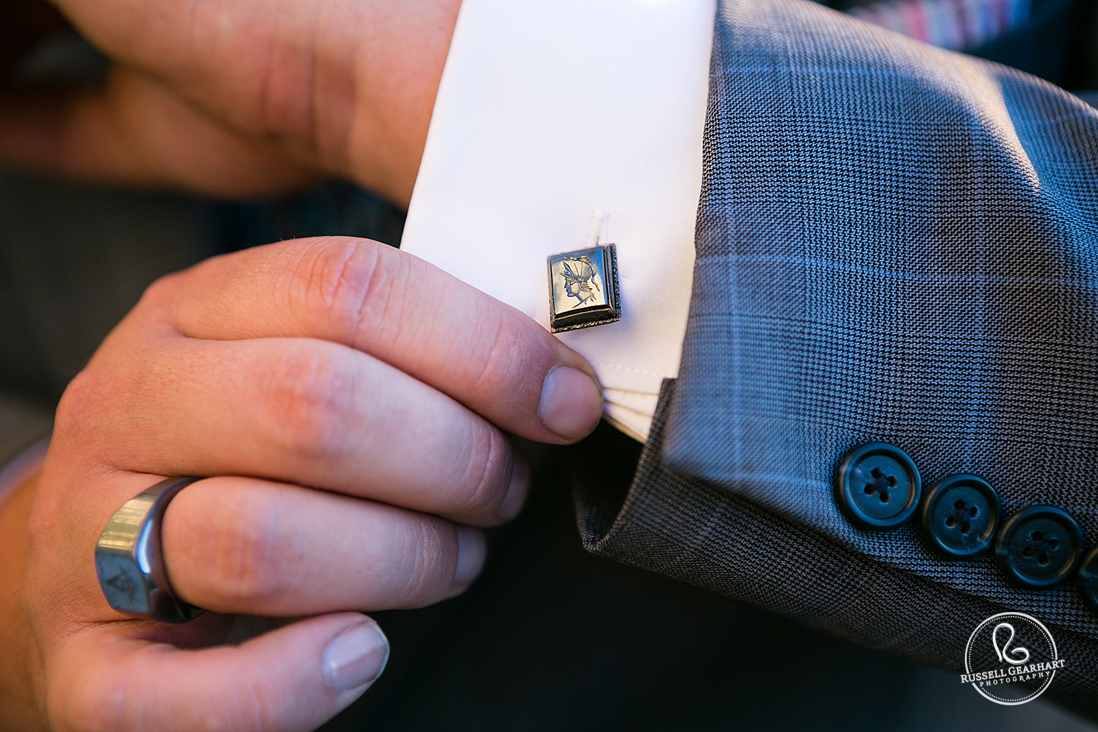 Groom's Vintage Cufflinks: Hollywood Sign Groom Portraits – Russell Gearhart Photography – www.gearhartphoto.com