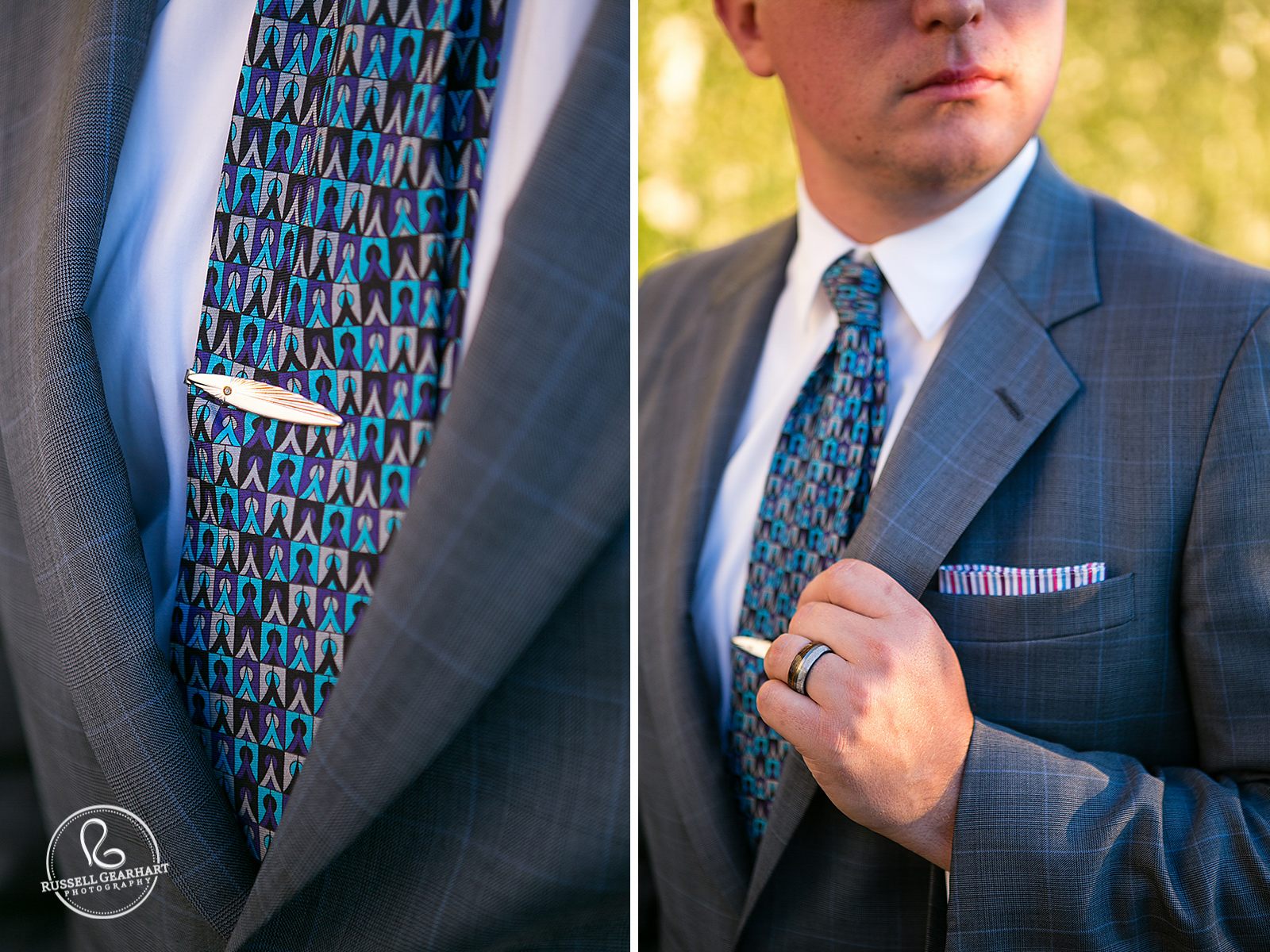 Groom's Art Deco Tie Pin: Hollywood Sign Groom Portraits – Russell Gearhart Photography – www.gearhartphoto.com