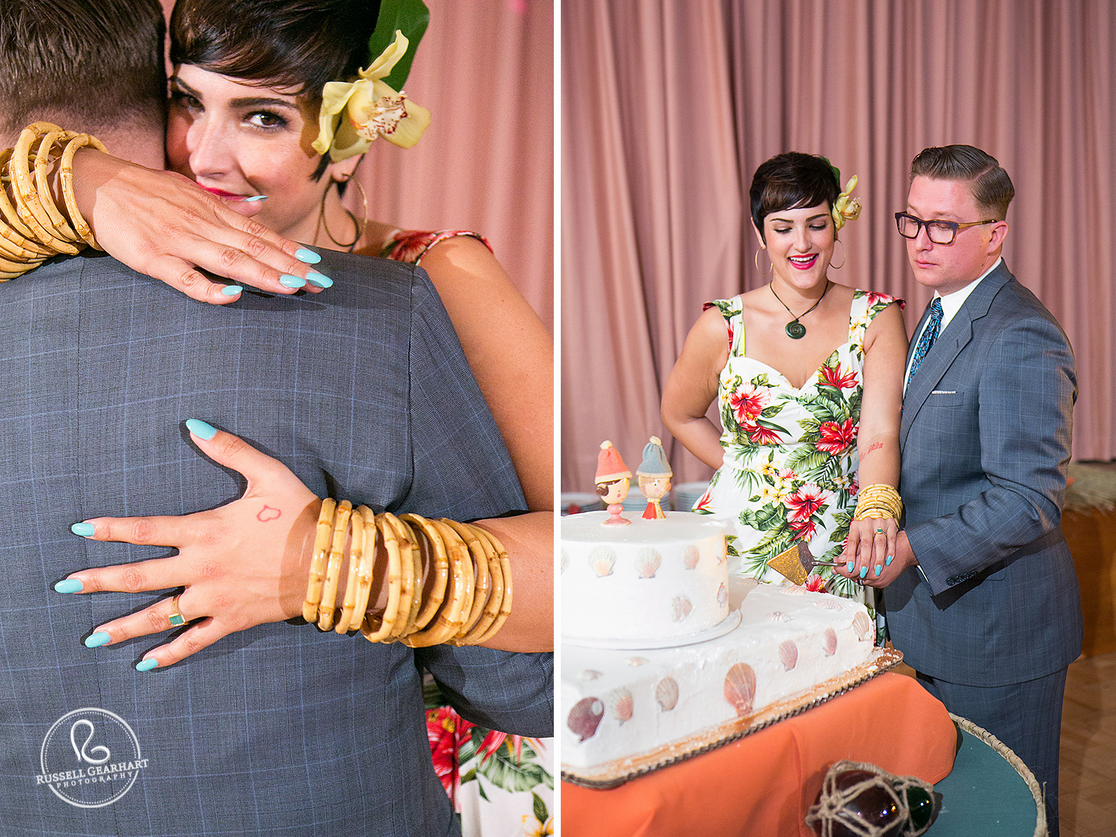 Cutting the Wedding Cake – Los Angeles Luau Wedding – Russell Gearhart Photography – www.gearhartphoto.com