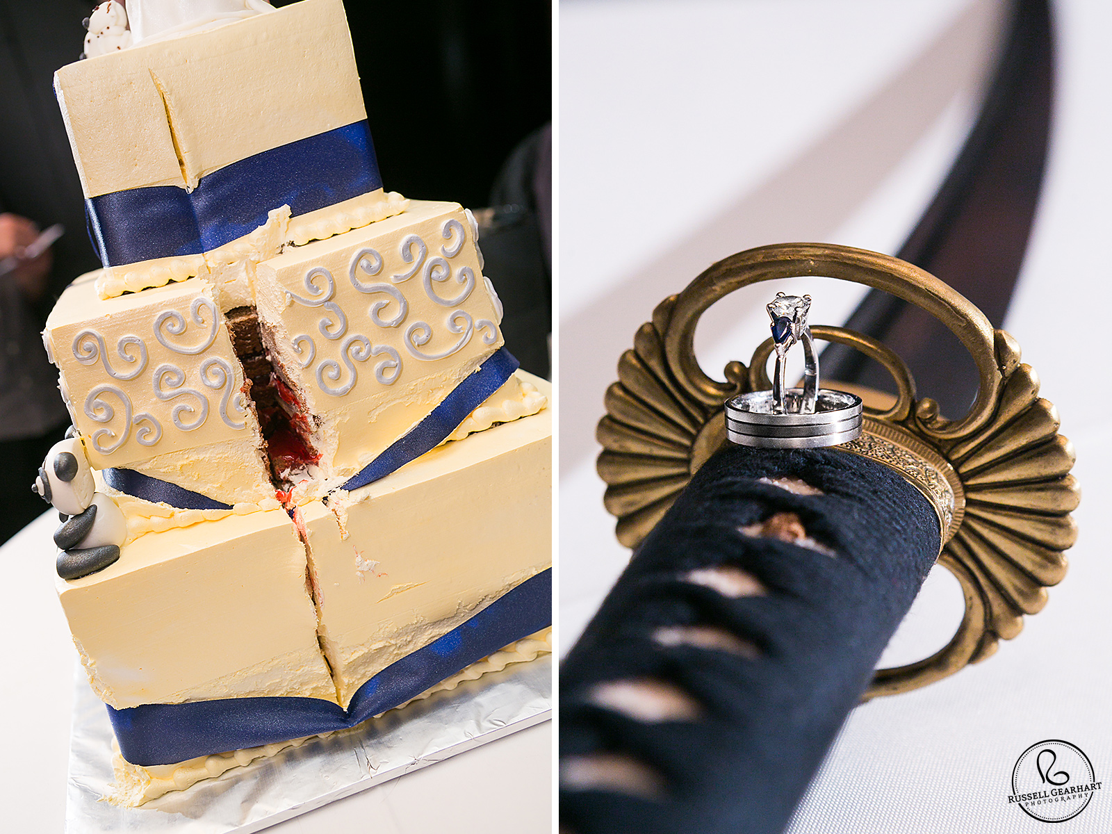 Sword Cake Cutting - Katana Sword and Wedding Rings - San Gabriel Valley Wedding – Russell Gearhart Photography – www.gearhartphoto.com
