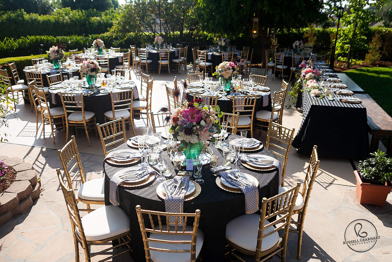 Backyard Wedding Reception Tables - Twenties Themed California Wedding – Russell Gearhart Photography – www.gearhartphoto.com