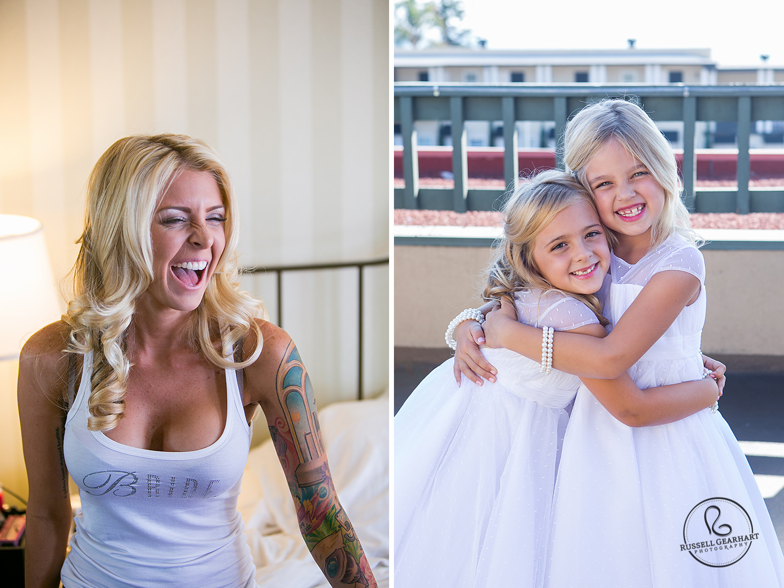 Bride Laughing as She Gets Ready – Flower Girls – Tivoli Terrace Wedding – Russell Gearhart Photography – www.gearhartphoto.com