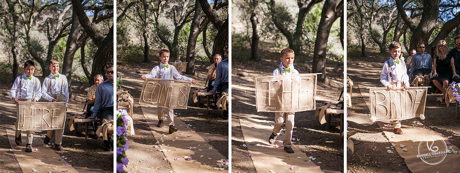 Here Comes The Bride Burlap Signs – Oak Canyon Nature Center Wedding: Orange County, CA – Russell Gearhart Photography – www.gearhartphoto.com  
