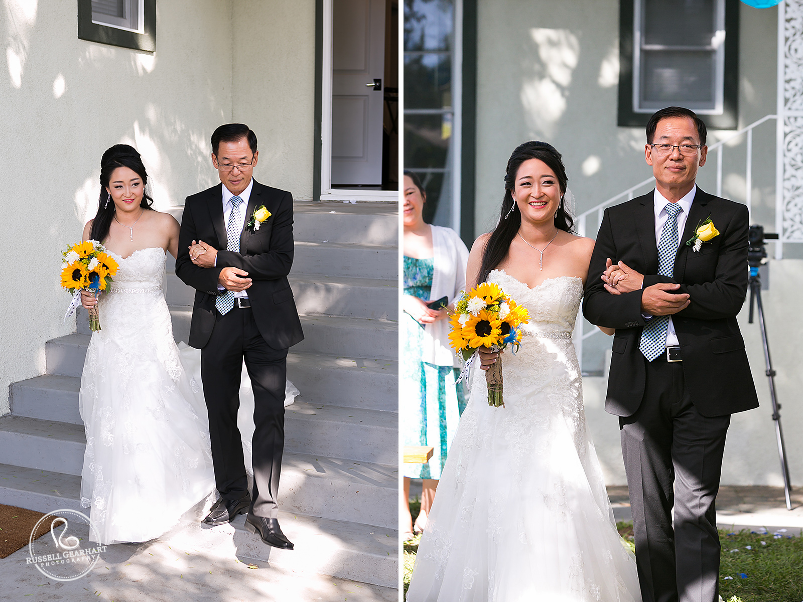 Father walks bride down the aisle – Altadena Backyard Wedding – Russell Gearhart Photography – www.gearhartphoto.com