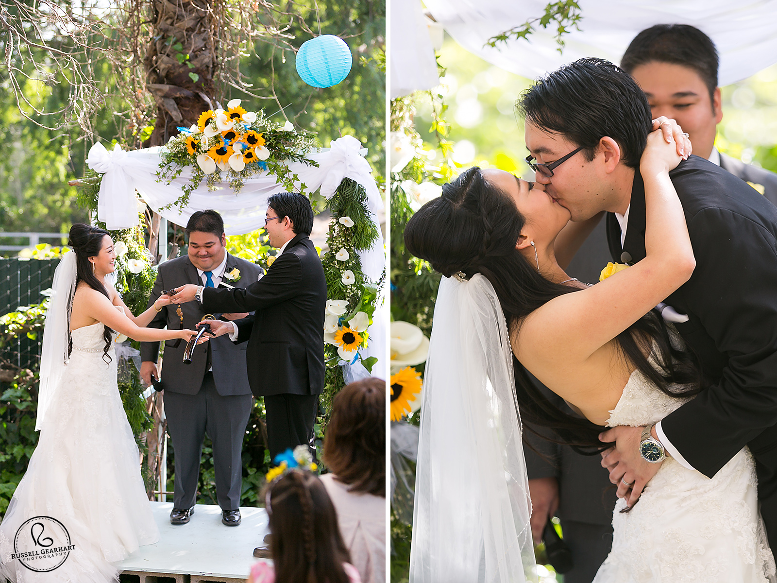Exchanging Katana Sword – First Kiss – San Gabriel Valley Wedding – Russell Gearhart Photography – www.gearhartphoto.com