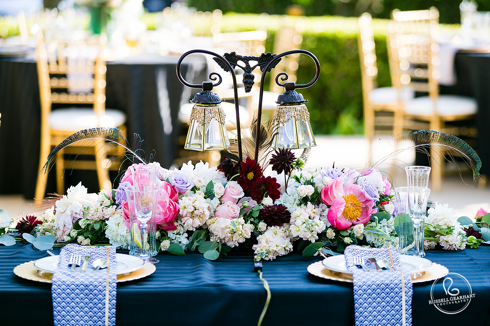 Wedding Head Table Centerpiece with Art Nouveau Lamp - Wedding Sparkler Matches as Guest Favors - Roaring Twenties Wedding – Russell Gearhart Photography – www.gearhartphoto.com 