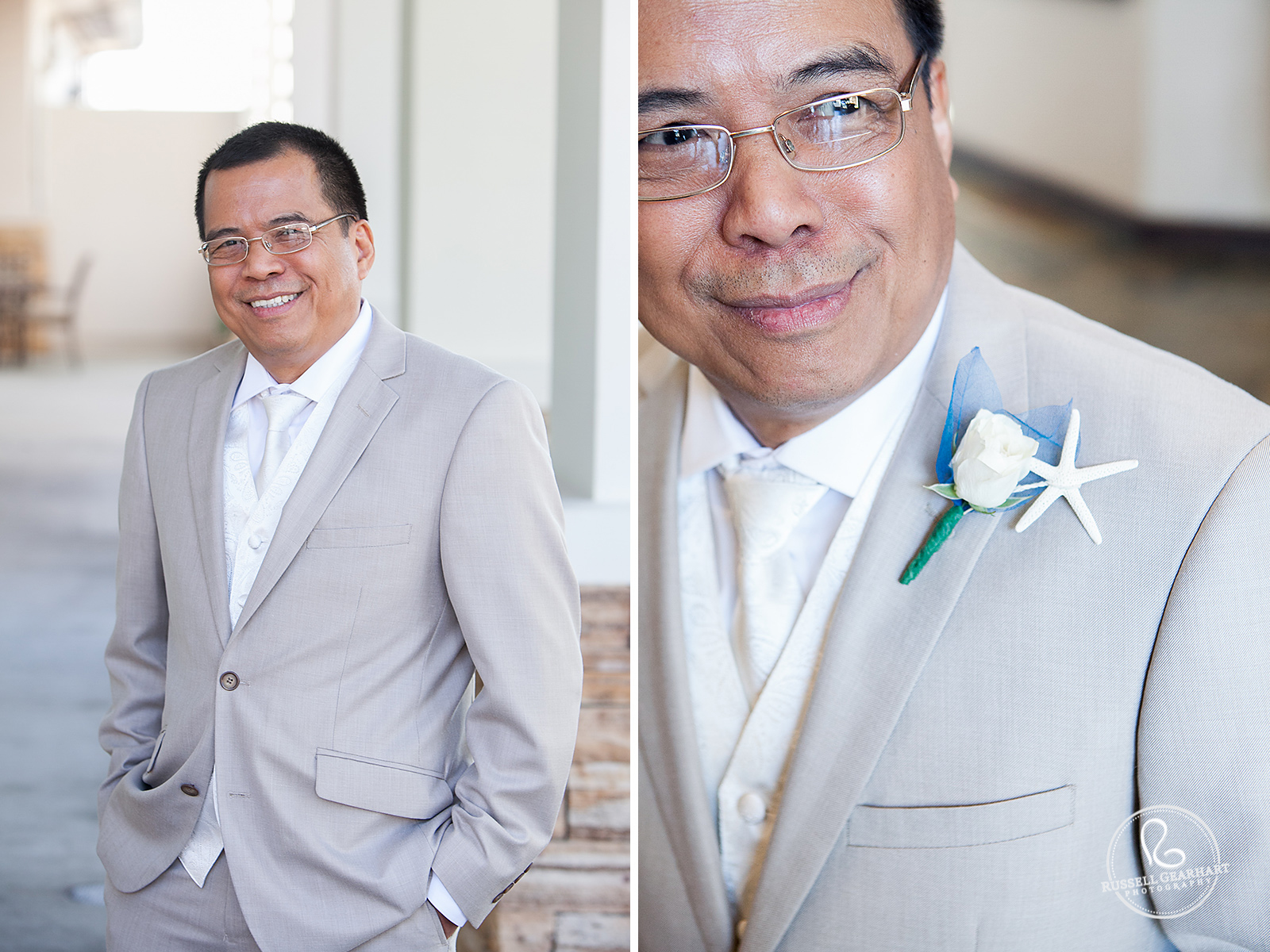 Groom Portrait with Star Fish Boutonniere - Black Gold Golf Club Wedding – Russell Gearhart Photography – www.gearhartphoto.com