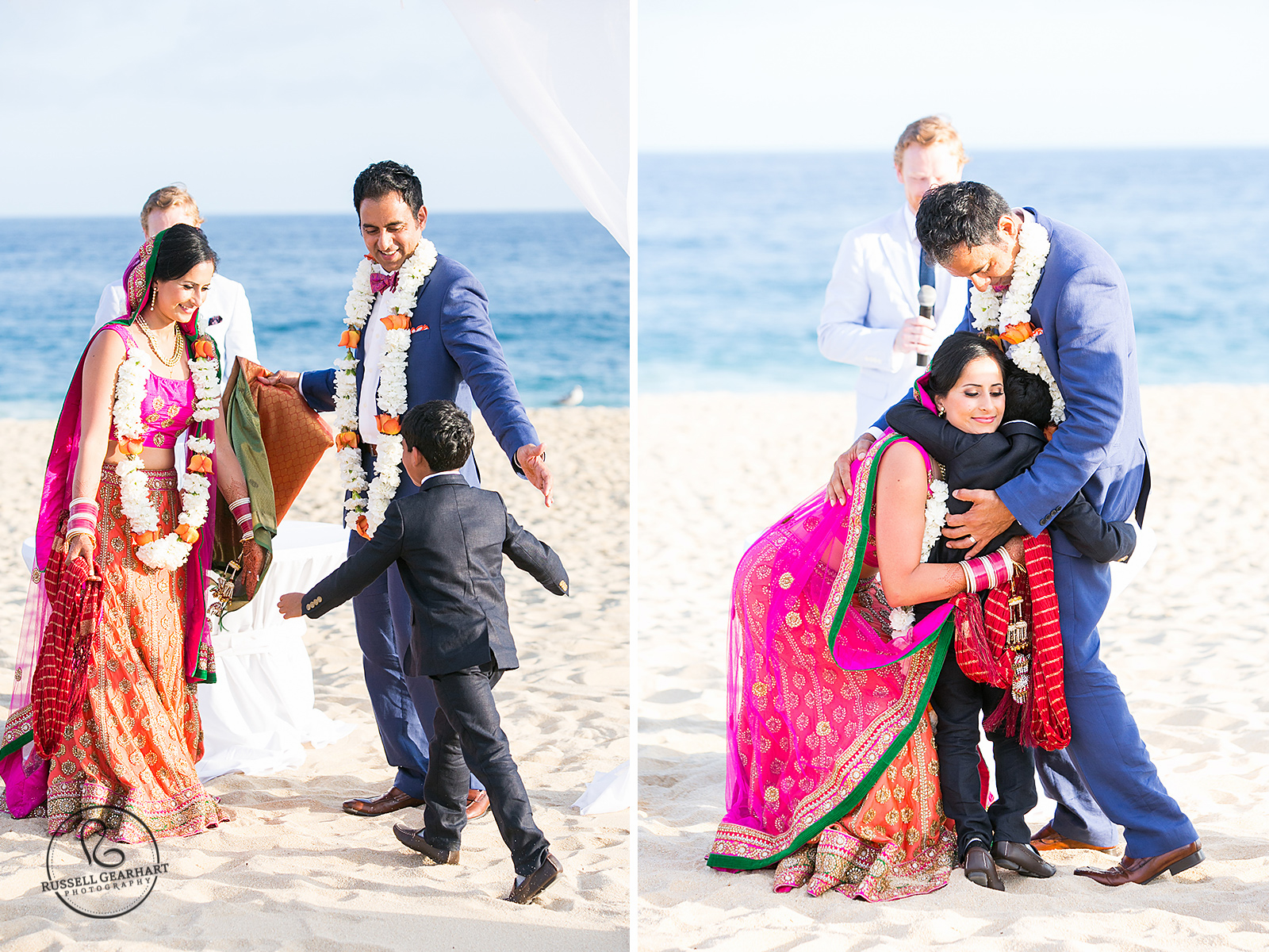Son hugs bride and groom – Cabo San Lucas Destination Wedding – Russell Gearhart Photography – www.gearhartphoto.com