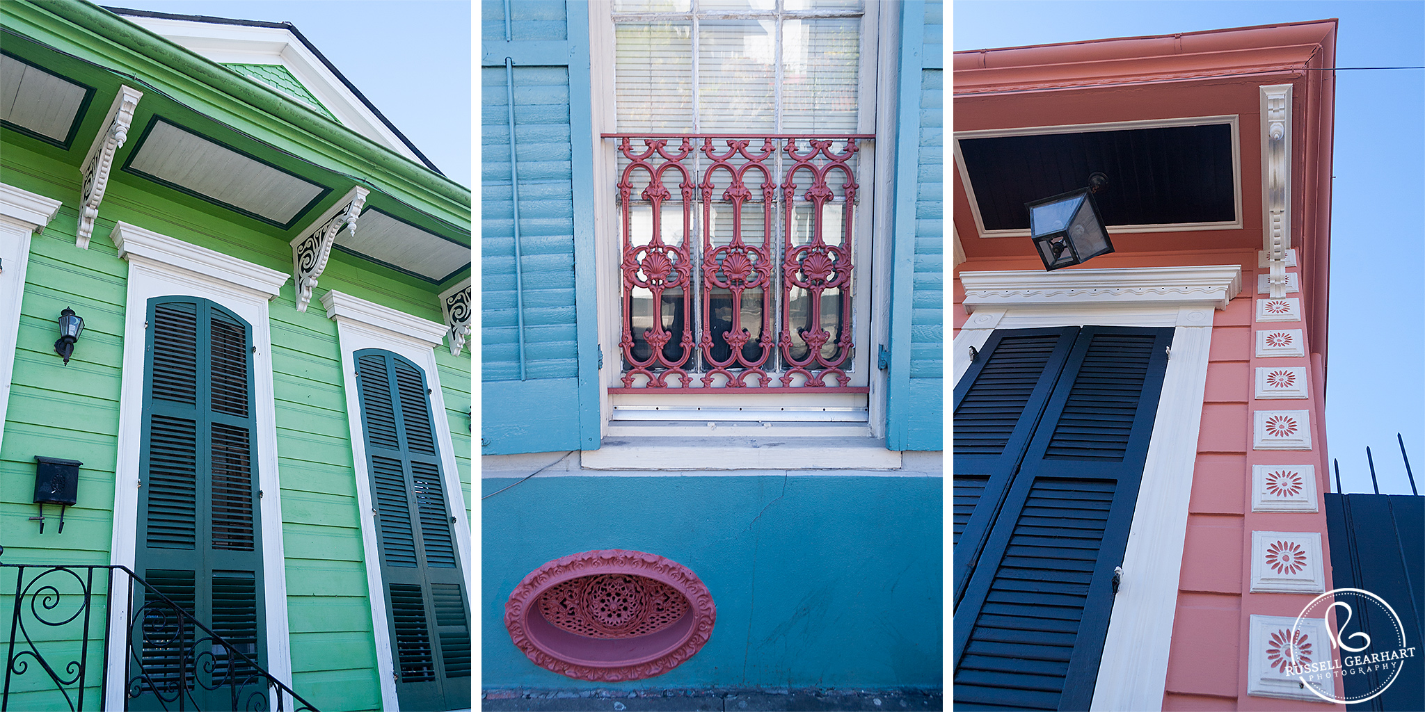 The houses in New Orleans are painted in bright jewel colors of coral, canary, mint, robin's egg blue, and more.